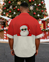 Big & Tall Men's Santa Claus Sunglasses Cartoon Print Short Sleeve Shirt